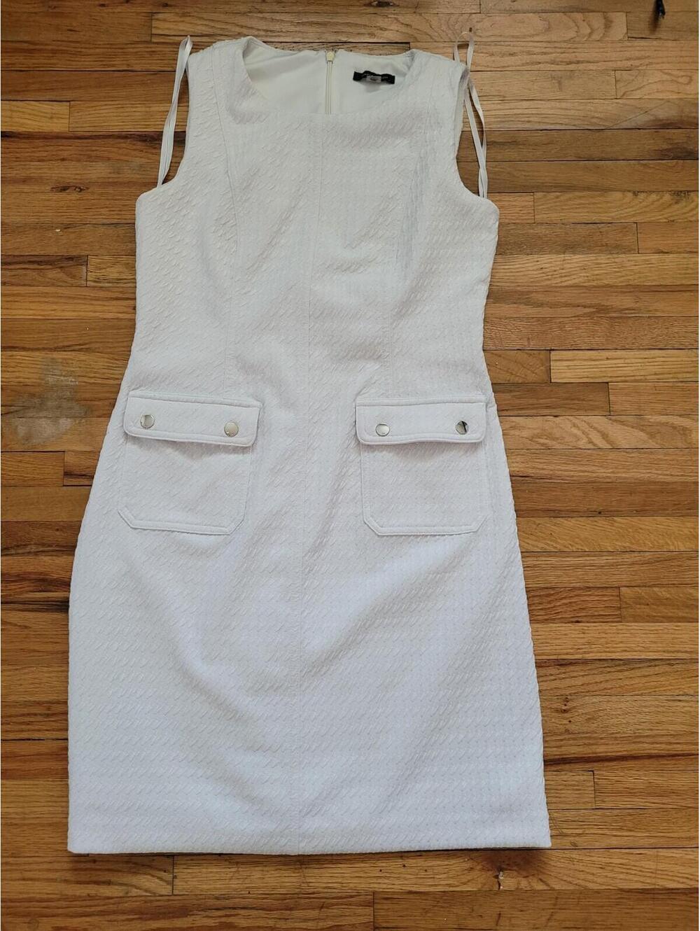 Tommy Hilfiger White Textured Sleeveless Shift Dress Size 10 Pockets Lined - Picture 1 of 9